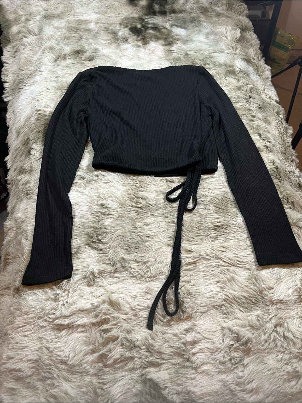 Colsie Black Ribbed Wrap-Style Top - Picture 4 of 8